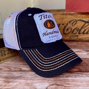 🆕🆕✨ TITO'S VODKA AUSTIN TX RETRO ADJ MESH TRUCKER HAT WITH PATCH O/S NWT